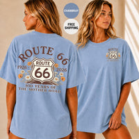 Route 66 Centennial T-Shirt, 100 Years Mother Road Shirt, Vintage Americana Road Trip Tee, Boho Wildflower Fan Gift