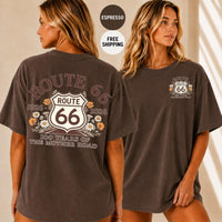 Route 66 Centennial T-Shirt, 100 Years Mother Road Shirt, Vintage Americana Road Trip Tee, Boho Wildflower Fan Gift