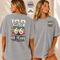 Route 66 100 Years T-Shirt, Vintage Americana Road Trip Tee, Distressed Mother Road Centennial Gift, Retro Travel Shirt for Him Her