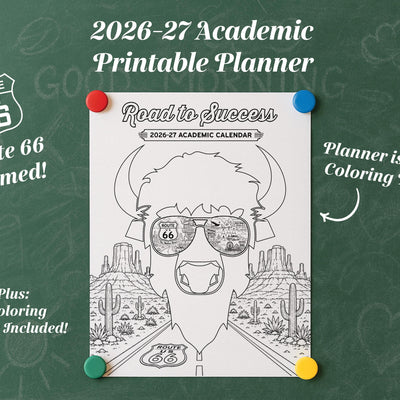 2026-27 Academic Planner | Route 66 Theme, Printable Calendar | Printable Coloring Sheets (Digital Download)