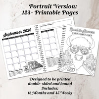 2026-27 Academic Planner | Route 66 Theme, Printable Calendar | Printable Coloring Sheets (Digital Download)