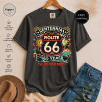 Route 66 Centennial Shirt, MotherRoad 100 Years, Vintage Road Trip Tee, Americana Travel Gift