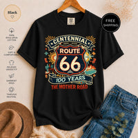 Route 66 Centennial Shirt, MotherRoad 100 Years, Vintage Road Trip Tee, Americana Travel Gift