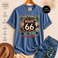 Route 66 Centennial Shirt, MotherRoad 100 Years, Vintage Road Trip Tee, Americana Travel Gift