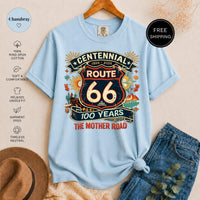 Route 66 Centennial Shirt, MotherRoad 100 Years, Vintage Road Trip Tee, Americana Travel Gift