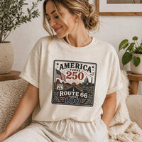 America Turns 250 Shirt - Route 66 Turns 100 Tee - Patriotic Vintage USA Shirt 1776-2026 - Retro Road Trip Americana Graphic Tee