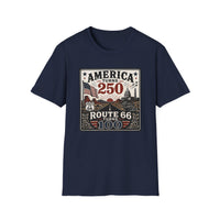 America Turns 250 Shirt - Route 66 Turns 100 Tee - Patriotic Vintage USA Shirt 1776-2026 - Retro Road Trip Americana Graphic Tee