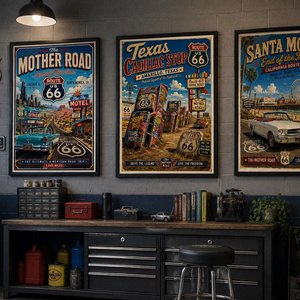 Americana-inspired Route 66 Printable Wall Art Bundle, Vintage Americana Travel Posters (Digital Download)