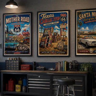 Americana-inspired Route 66 Printable Wall Art Bundle, Vintage Americana Travel Posters (Digital Download)