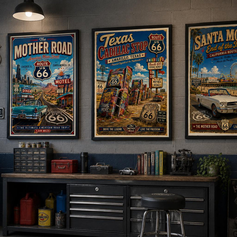 Americana-inspired Route 66 Printable Wall Art Bundle, Vintage Americana Travel Posters (Digital Download)