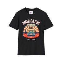 America 250 Route 66 Vintage Shield T-Shirt | 1776-2026 Roadtrip Tee