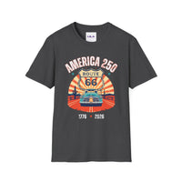 America 250 Route 66 Vintage Shield T-Shirt | 1776-2026 Roadtrip Tee