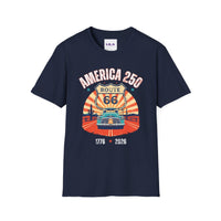 America 250 Route 66 Vintage Shield T-Shirt | 1776-2026 Roadtrip Tee