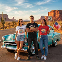 America 250 Route 66 Vintage Shield T-Shirt | 1776-2026 Roadtrip Tee