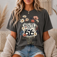 Route 66 100 Years Shirt Floral Route 66 Tee Vintage Highway 66 Shirt Centennial Road Trip Gift Wildflower Graphic Tee Dark Aesthetic
