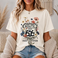 Route 66 100 Years Shirt Floral Route 66 Tee Vintage Highway 66 Shirt Centennial Road Trip Gift Wildflower Graphic Tee Dark Aesthetic