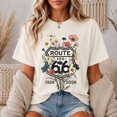Route 66 100 Years Shirt Floral Route 66 Tee Vintage Highway 66 Shirt Centennial Road Trip Gift Wildflower Graphic Tee Dark Aesthetic