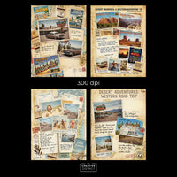 Retro Travel Journal, Vintage Desert Highway Collage, Route 66 Road Trip Digital Paper, USA Americana Ephemera Printable