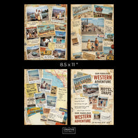 Retro Travel Journal, Vintage Desert Highway Collage, Route 66 Road Trip Digital Paper, USA Americana Ephemera Printable