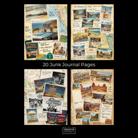 Retro Travel Journal, Vintage Desert Highway Collage, Route 66 Road Trip Digital Paper, USA Americana Ephemera Printable