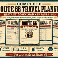 Route 66 Road Trip Planner Printable, 45 Page Travel Journal PDF, Mother Road Itinerary, Budget, Fuel Log, USA Road Trip