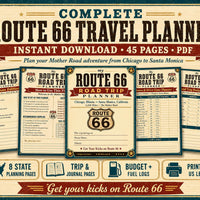 Route 66 Road Trip Planner Printable, 45 Page Travel Journal PDF, Mother Road Itinerary, Budget, Fuel Log, USA Road Trip