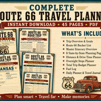 Route 66 Road Trip Planner Printable, 45 Page Travel Journal PDF, Mother Road Itinerary, Budget, Fuel Log, USA Road Trip