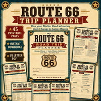 Route 66 Road Trip Planner Printable, 45 Page Travel Journal PDF, Mother Road Itinerary, Budget, Fuel Log, USA Road Trip