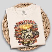 Route 66 One Hundred Years design T-Shirt | Cotton celebration Tee for The Mother Road 1926-2026