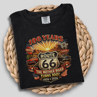 Route 66 One Hundred Years design T-Shirt | Cotton celebration Tee for The Mother Road 1926-2026