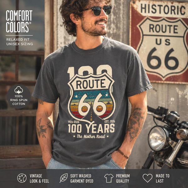 Route 66 100 Years T-Shirt | Vintage Highway Shield Tee
