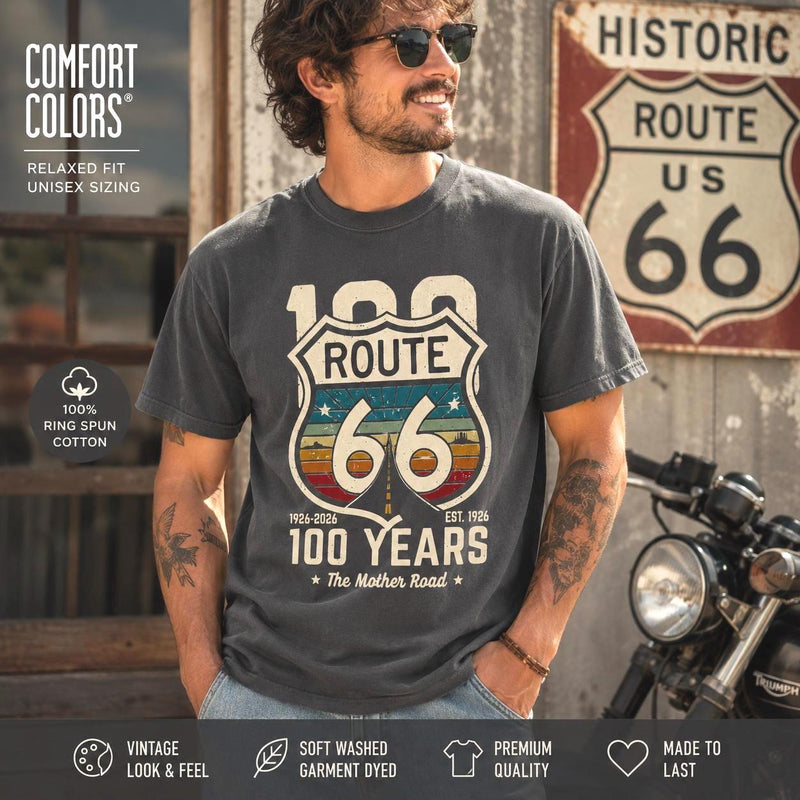 Route 66 100 Years T-Shirt | Vintage Highway Shield Tee