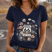 Route 66 Floral V Neck Shirt 100 Years Anniversary Tee Vintage Route 66 Wildflower Shirt Road Trip Gift 1926 2026 Tee