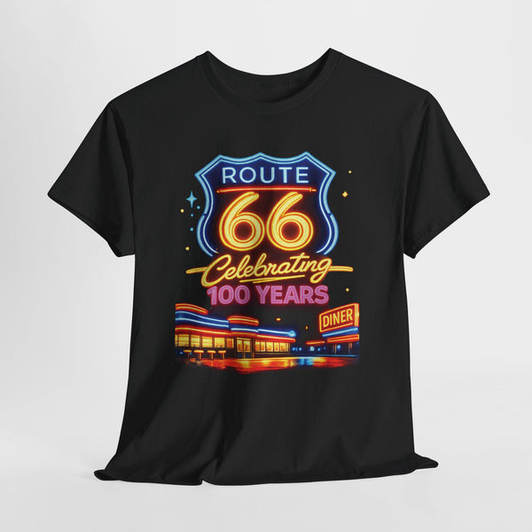 Route 66 Celebration Tee | 100 Years vintage highway sign, diner scene