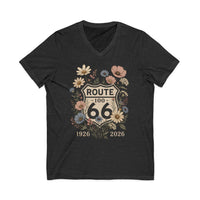 Route 66 Floral V Neck Shirt 100 Years Tee Vintage Route 66 Shirt Wildflower Highway Tee Road Trip Gift 1926-2026 Centennial Road trip Shirt