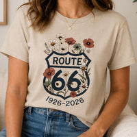 Route 66 Centennial Shirt Vintage Floral Route 66 Tee 1926 2026 Mother Road Gift Retro Road Trip Graphic Tee Americana Shirt