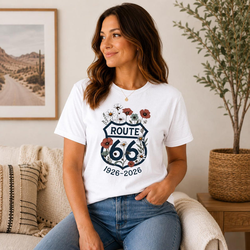 Route 66 Centennial Shirt Vintage Floral Route 66 Tee 1926 2026 Mother Road Gift Retro Road Trip Graphic Tee Americana Shirt