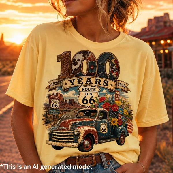 Route 66 100 Years PNG, Vintage Truck Sublimation Design, Route 66 Centennial T-Shirt Design. Digital Download,