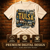 Tulsa Oklahoma PNG, Oil Capital Shirt Design, Blue Dome District Tee, Route 66 Vintage City Graphic, Instant Download