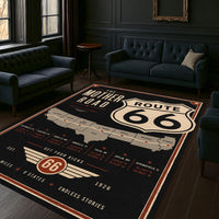 The Mother Road Rug, Route 66 Rug Highway Map Carpet Americana Wall Art Style
