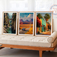 Route 66 USA Oil Painting Print, American Desert Road Trip Poster