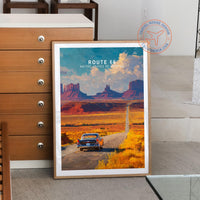 Route 66 USA Oil Painting Print, American Desert Road Trip Poster