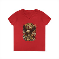America Turns 250 Route 66 Turns 100 Womens V Neck Shirt, Patriotic Eagle Americana Tee, USA Road Trip Shirt