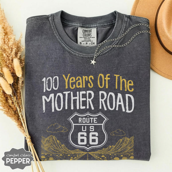 Route 66 100th Anniversary Shirt, Mother Road Vintage Tee, Comfort Colors 1717 Retro Travel T-Shirt, 100 Years US Highway Graphic Apparel