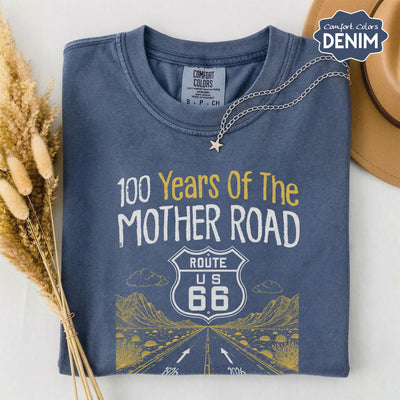 Route 66 100th Anniversary Shirt, Mother Road Vintage Tee, Comfort Colors 1717 Retro Travel T-Shirt, 100 Years US Highway Graphic Apparel