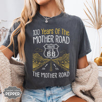 Route 66 100th Anniversary Shirt, Mother Road Vintage Tee, Comfort Colors 1717 Retro Travel T-Shirt, 100 Years US Highway Graphic Apparel