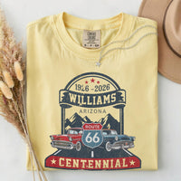 Route 66 Centennial Shirt | Williams Arizona Vintage Car Tee | 1926-2026 Anniversary T-Shirt | Comfort Colors Retro Americana Top