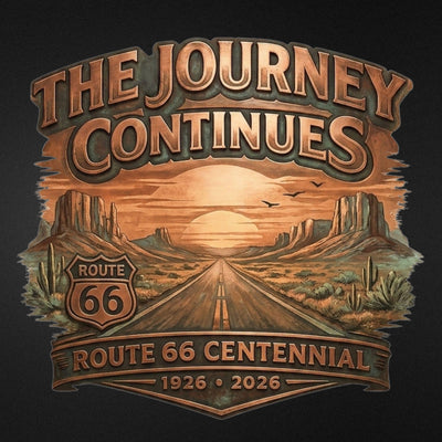 Route 66 Centennial Shirt, The Journey Continues Retired T-Shirt, Vintage Copper Route 66 Road Trip Tee, 100th Anniversary Mother Road Gift