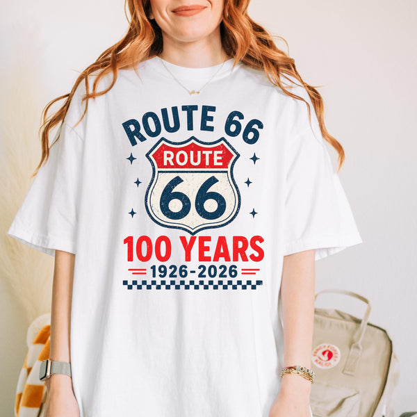 Retro Route 66 100th Anniversary T-Shirt 1926 - 2026 Centennial Gift Vintage Americana Road Trip Shirt Vintage Summer Tee Comfort Colors USA