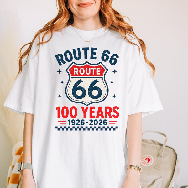 Retro Route 66 100th Anniversary T-Shirt 1926 - 2026 Centennial Gift Vintage Americana Road Trip Shirt Vintage Summer Tee Comfort Colors USA